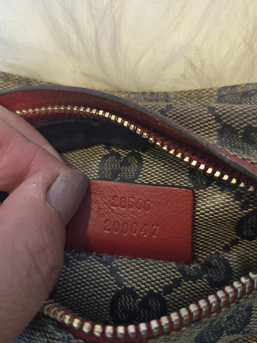 Gucci Brown GG Canvas Belt Bag with Red Leather Trim